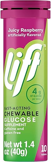 Glucose | Comprimidos Energéticos de Glicose de Ação Rápida | Framboesa | Tubo com 10 un (Pacote com 12) - Lift