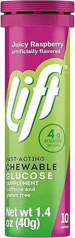 Glucose | Comprimidos Energéticos de Glicose de Ação Rápida | Framboesa | Tubo com 10 un (Pacote com 12) - Lift