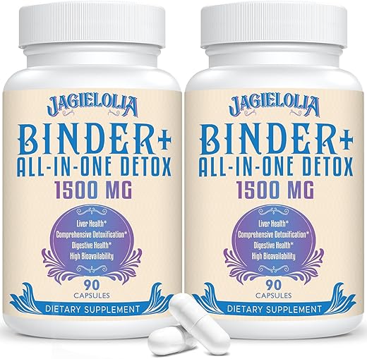 Jagielolia - All-In-One Detox Binder 1500 MG – Alta Bioacessibilidade, Limpeza do Fígado e Intestino com Carvão Ativado e Zeólita