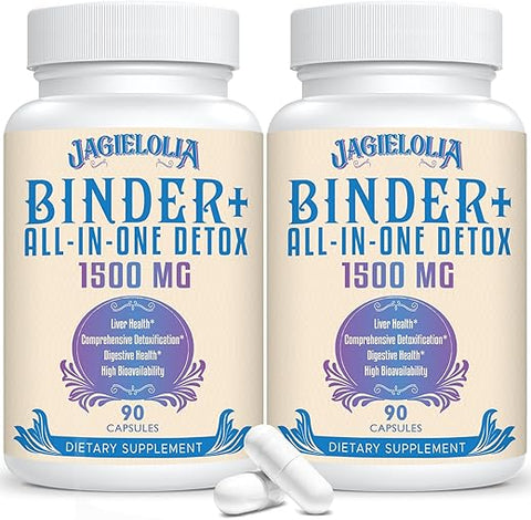 Jagielolia - All-In-One Detox Binder 1500 MG – Alta Bioacessibilidade, Limpeza do Fígado e Intestino com Carvão Ativado e Zeólita
