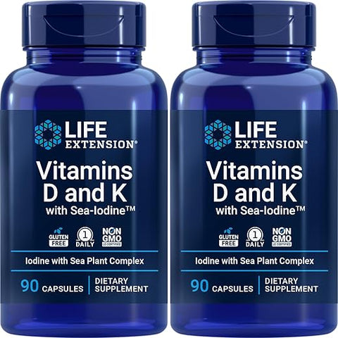 Vitaminas D e K com Sea-Iodine da Life Extension, 90 Cápsulas (Pacote com 2) – Aumente sua saúde com este suplemento essencial!