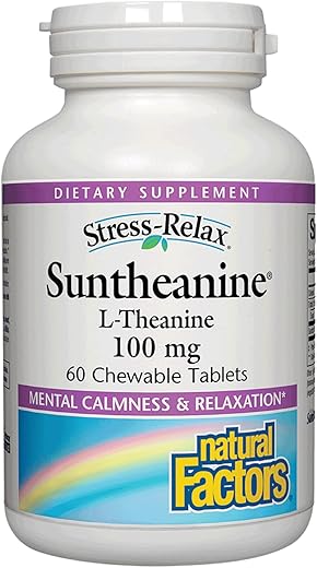 Stress-Relax Chewable Suntheanine L-Theanine 100 mg: Suporte para o Estresse Não Sonolento, Calma Mental e Relaxamento, Sabor de Frutas Tropicais, 60 Comprimidos - Natural Factors