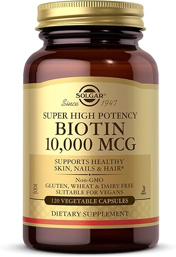 SOLGAR - Solgar Biotina 10.000 mcg, 120 Cápsulas Vegetais – Energia, Metabolismo, Promove Pele e Unhas Saudáveis
