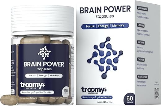 Troomy Nootropics - Troomy Brain Power – Suplemento para Foco e Memória | Citicolina, Cogumelo do Leão, Cordyceps | Melhora a Função e Memória Cerebral – 60 Cápsulas