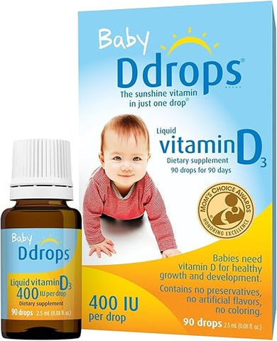 Vitamina D3 líquida para bebês, 400 UI, 0,08 fl. oz (Pack com 2) - Ddrops