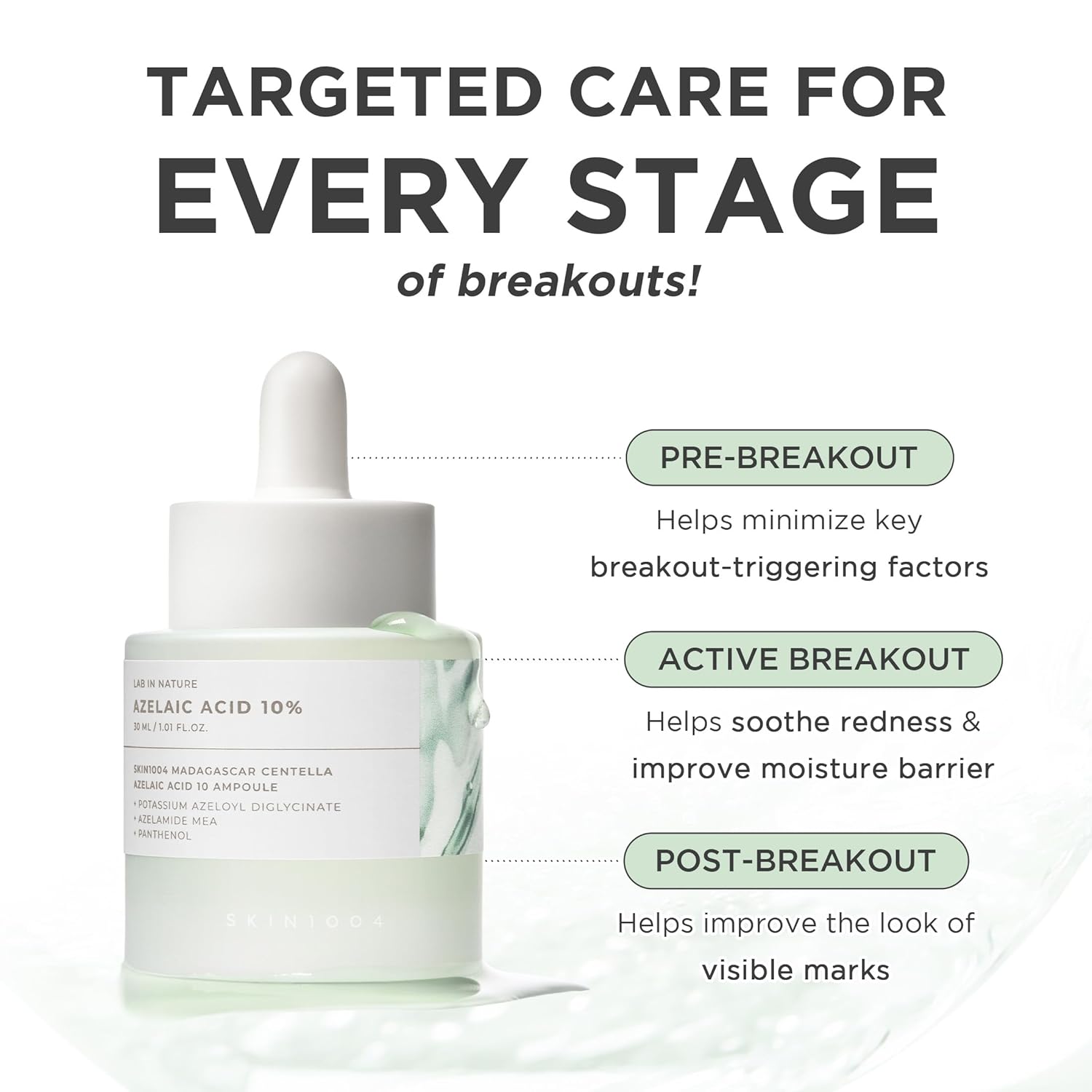 SKIN1004 Azelaic Acid 10% Ampoule, Hydrating Face Serum for Blemish-Prone & Oily Skin, Redness Soothing Serum for face, Visible Marks & Breakout Care with Centella, Korean Skin Care, 1.01 fl.oz / 30ml