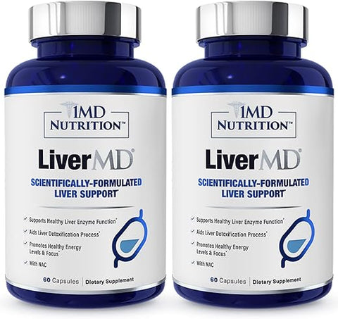 1MD Nutrition - 1MD LiverMD – Suplemento de Suporte ao Fígado | Extrato de Cardo de Leite Siliphos – Altamente Bioacessível, para Suporte ao Fígado | 60 Cápsulas (2-Pack)