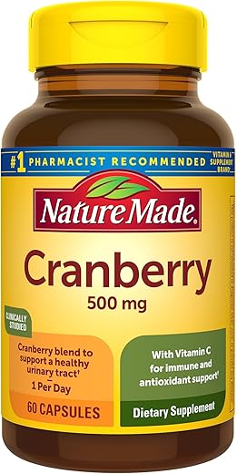 Cranberry 500mg com Vitamina C para Imunidade – Suplemento de Cranberry com Vitamina C – 60 cápsulas - Nature Made