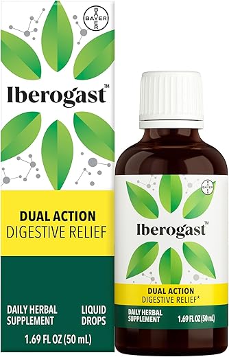 Dual Action Digestive Relief – Suplemento Diário de Ervas para Saúde Intestinal* Ajuda a Aliviar Desconfortos Digestivos Ocasionais (inchaço, náusea, azia, gases) Restaurando - Iberogast