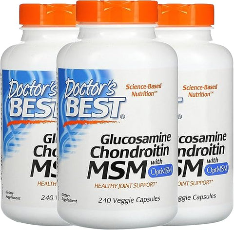 Doctor's BEST - Doctor’s Best, Glucosamina Condroitina MSM com OptiMSM, 240 Cápsulas Vegetais – Embalagem com 3 Unidades