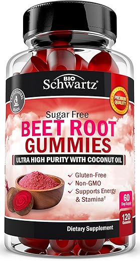 BioSchwartz - Gomas de Beterraba Sem Açúcar – Mastigáveis de Óxido Nítrico de Beterraba Infundidas com Óleo de Coco para Maior Absorção – Suporte Energético