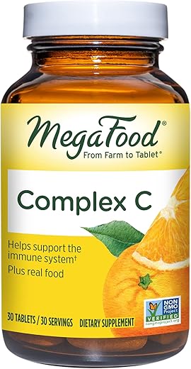 Complex C – Suplemento Vegano de Suporte Imunológico com Vitamina C 250 mg, Feito com Alimentos Reais Incluindo Laranja e Cranberry - MegaFood