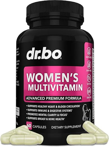 DR. BO - Multivitamínico Feminino Natural – Vitaminas Diárias para Mulheres – Energia e Suplementos de Vitaminas para Mulheres com Magnésio e Zinco – Cápsulas de Suplemento Mineral Multifuncional para Mulheres