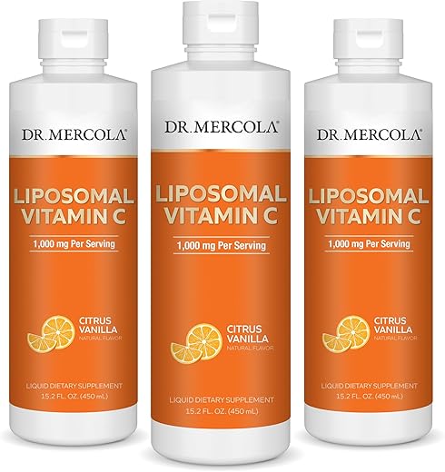 Vitamina C Lipossomal Líquida, 450 mL (3 Frascos), Antioxidante Potente e Nutriente Essencial, Não-OGM - Dr. Mercola
