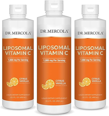 Vitamina C Lipossomal Líquida, 450 mL (3 Frascos), Antioxidante Potente e Nutriente Essencial, Não-OGM - Dr. Mercola