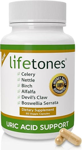 Life Tones - Lifetones Suporte ao Ácido Úrico – Limpeza Herbal das Articulações para Homens e Mulheres – Remédio Natural, Aumento da Flexibilidade – Livre de Transgênicos, Sem Glúten – 60 Vitaminas Veganas