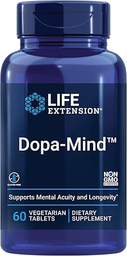 Dopa-Mind™: Suplemento de Suporte à Dopamina, Melhora o Desempenho Cognitivo, Produção Saudável de Dopamina, Sem Glúten, Não-OGM, Vegetariano, 60 Comprimidos - Life Extension