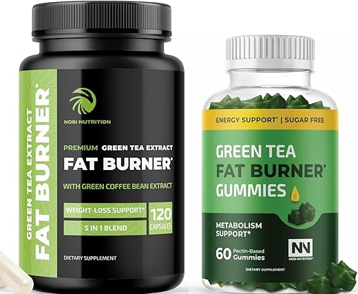 Nobi Nutrition - Gummies Queimadores de Gordura e Comprimidos de Chá Verde para Perda de Peso | Suporte Completo para Perda de Peso com Café Verde | Marca: Fat Burn