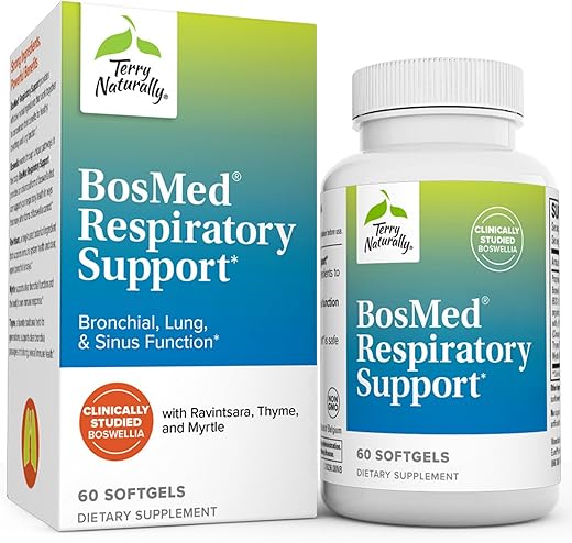 BosMed Suporte Respiratório – Suplemento Herbal para Suporte Pulmonar – Suplemento para Pulmões Saudáveis – Passagens Brônquicas Desobstruídas – 60 cápsulas - Terry Naturally