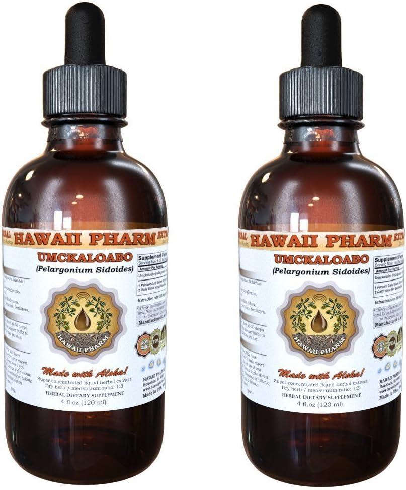 Hawaii Pharm - HawaiiPharm Extrato Líquido de Umckaloabo, Tintura de Raiz Seca de Umckaloabo (Pelargonium Sidoides) Suplemento Herbal 2×120 ml