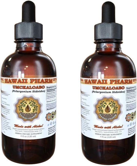 Hawaii Pharm - HawaiiPharm Extrato Líquido de Umckaloabo, Tintura de Raiz Seca de Umckaloabo (Pelargonium Sidoides) Suplemento Herbal 2×120 ml