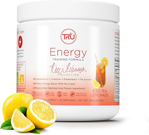 Energy – Fórmula Pré-Treino, Vegano, Sem Jitters, Melhora o Desempenho nos Treinos, Sabores Naturais, 20 Porções (Chá Gelado Limonada) - TRU Supplements