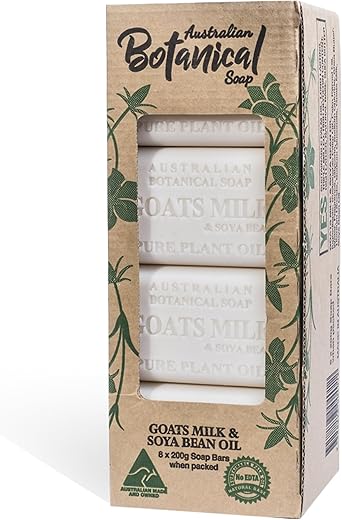 Australian Botanical Soap - Sabonete Botânico Australiano Leite de Cabra e Óleo de Soja Triplo-Moído, 8 Barras – Embalagem Pode Variar