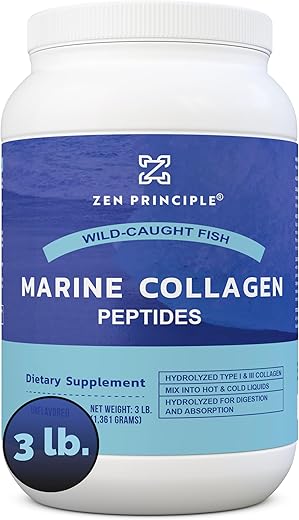 Pó de Peptídeos de Colágeno Marinho Zen Principle 3 lb. Peixe Selvagem, Não-OGM. Suporta Pele, Cabelo, Articulações e Ossos Saudáveis. Tipo 1 Hidrolisado