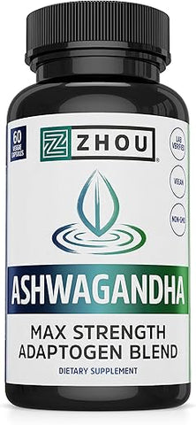 ZHOU - Zhou Nutrition – Cápsulas de Ashwagandha com Rhodiola, Manjericão Sagrado, Cordyceps e Reishi – 100g