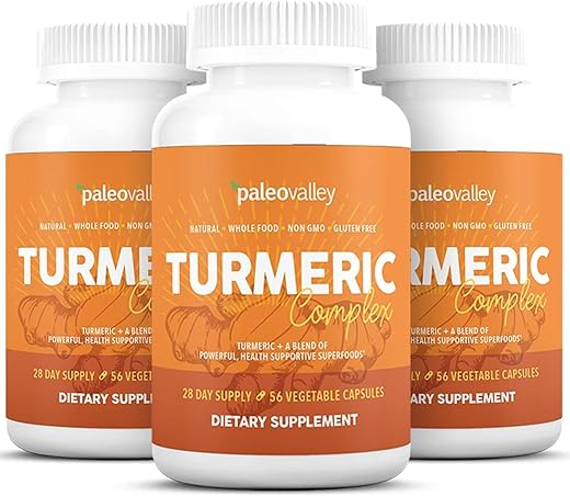 Complexo de Cúrcuma Orgânica – Cúrcuma Orgânica de Espectro Completo com Superfoods de Apoio à Saúde – 3 Pacotes (168 Cápsulas Vegetais) – Suporte para Articulações, Imunidade, Cérebro e - Paleovalley