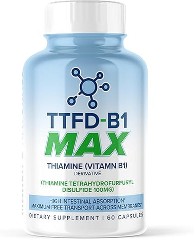 MAXLIFE NATURALS - TTFD B1 Max – Vitamina B1 TTFD 100mg – Thiamine Tetrahydrofurfuryl Disulfide MAX, 60 Cápsulas por MaxLife Naturals