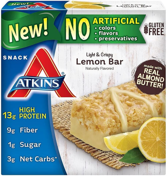 Barra de Limão Crocante Light, 5 Barrinhas (Pacote com 2) – Snack Saudável e Saboroso - Atkins