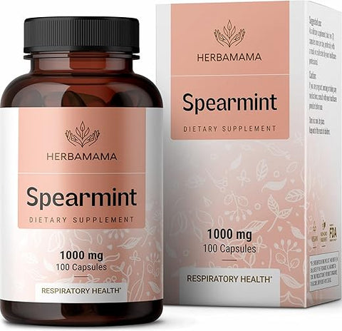 HERBAMAMA - 100 Cápsulas de Hortelã-pimenta – 1000 mg – Suplemento Diário Orgânico de Mentha Spicata – Suporte Natural para Digestão : Spearmint