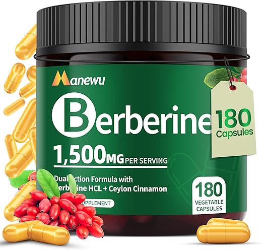 Manewu - Suplemento Premium de Berberina 1500mg com Berberina HCL e Canela do Ceilão – Marca em Destaque