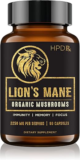 HPD Rx - Extrato de Cogumelo do Leão Mane em Cápsulas – Nootrópico Natural, Suporte à Memória – 60 cápsulas de 500mg