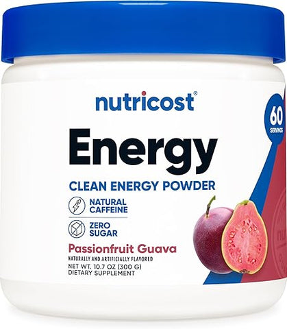 Energy Drink Powder (Passionfruit Guava) 60 SERV – Pré-treino com Sabores Naturais – Sem OGM, Sem Glúten – Energético em Pó - Nutricost