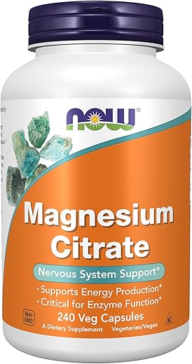 Suplementos, Citrato de Magnésio, Função Enzimática, Suporte ao Sistema Nervoso, 240 Cápsulas Vegetais - NOW Foods