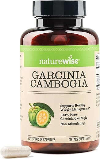 NatureWise - Naturewise Garcinia Cambogia Extrato Natural – Concentração de 60% HCA – Suporte Natural para Metas de Peso e Energia – Vegano, Não-OGM, Livre de Glúten – 90 cápsulas