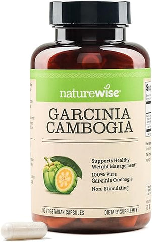 NatureWise - Naturewise Garcinia Cambogia Extrato Natural – Concentração de 60% HCA – Suporte Natural para Metas de Peso e Energia – Vegano, Não-OGM, Livre de Glúten – 90 cápsulas