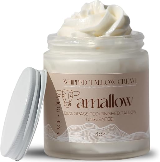 Amallow - Tallow de Carne 100%% Grass Fed para Cuidados com a Pele – Rosto e Corpo – Hidratante Batido para Pele Sensível – Loção Natural 100%%, 120 ml (Sem Perfume)