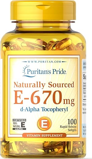 Puritan's Pride - Vitamina E Puritan’s Pride 670 mg 100% Natural – 100 Softgels (Embalagem Pode Variar)