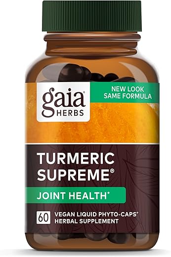 Turmeric Supreme – Suporte Articular com Quercetina, Pimenta Preta, Boswellia, Raiz de Gengibre, Curcuminoides – 60 Cápsulas - Gaia Herbs