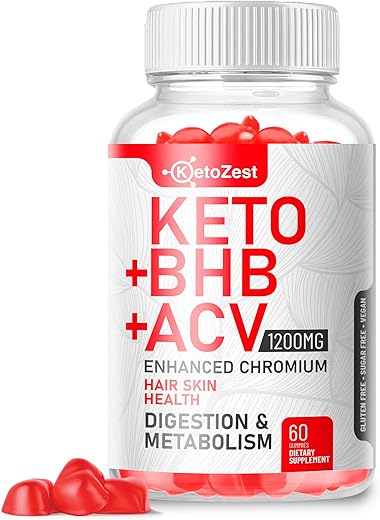 KetoZest - Gomas Orgânicas de ACV BHB Keto – Vinagre de Maçã com a Mãe – Suplemento de Vitamina D3 Zinco Beterraba Romã Cromo Beta-Hidroxibutirato – Vegano Sem Açúcar e Glúten – Marca: [Nome da Marca]
