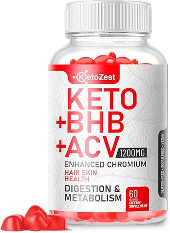 KetoZest - Gomas Orgânicas de ACV BHB Keto – Vinagre de Maçã com a Mãe – Suplemento de Vitamina D3 Zinco Beterraba Romã Cromo Beta-Hidroxibutirato – Vegano Sem Açúcar e Glúten – Marca: [Nome da Marca]