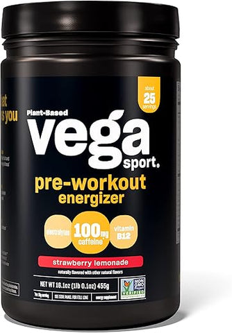 Sport Energizante Pré-Treino, Limonada de Morango – Pó Pré-Treino para Mulheres | Vega Sport Energizante Pré-Treino, Sabor Limonada de Morango – Pó Pré-Treino para Mulheres - Vega