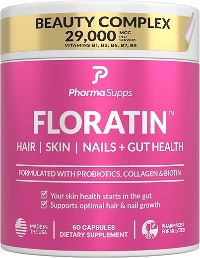 PharmaSupps - FLORATIN – Vitaminas para Cabelo, Pele e Unhas com Biotina | Colágeno | Queratina | Probióticos – Vitaminas de Biotina