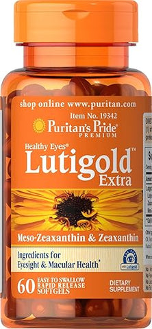 Puritan's Pride - Puritan’s Pride Lutigold Extra para Olhos Saudáveis – 60 Soft Gels – Luteína com Meso-zeaxantina e Zeaxantina