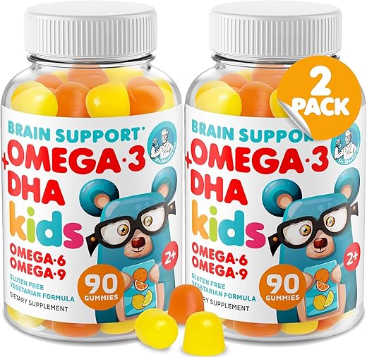 Gomas Omega 3 para Crianças (180 Unidades), Gomas Veganas de Ômega 3 para Crianças sem Óleo de Peixe, Vitaminas Ômega 3 DHA para Crianças para o Cérebro - DR. MORITZ