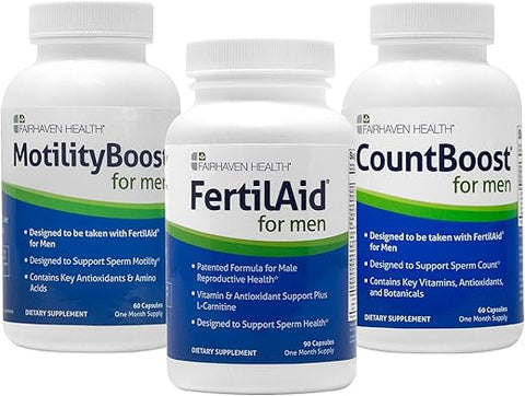 FertilAid for Men, MotilityBoost e Countboost Combo | Suplementos de Fertilidade para Homens | Suplemento de Fertilidade Masculina com Vitamina de Concepção e Suporte à Fertilidade - Fairhaven Health