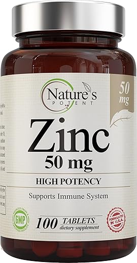 Nature's Potent - Zinco 50mg [Alta Potência] – Sistema de Suporte Imunológico com Zinco Natural (Óxido/Citrato) 100 Comprimidos, Nature’s Potent